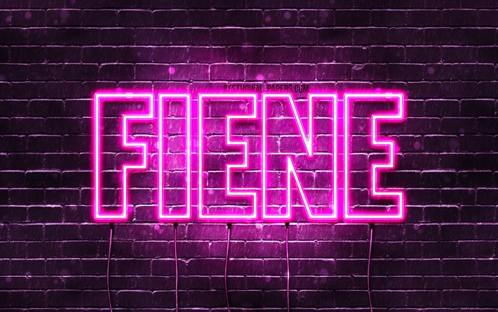 Fiene, 4k, isimli duvar kağıtları, kadın isimleri, Fiene adı, mor neon ışıklar, Mutlu Yıllar Fiene, pop&#252;ler Hollandalı kadın isimleri, Fiene isimli resim