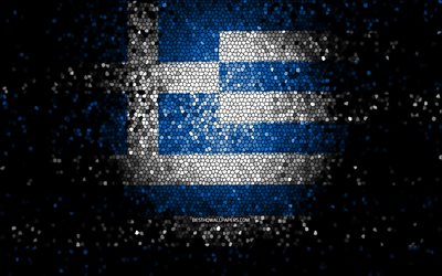 griechische flagge, mosaikkunst, europ&#228;ische l&#228;nder, flagge von griechenland, nationale symbole, griechenland-flagge, kunstwerk, europa, griechenland