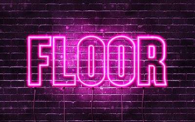 Floor, 4k, wallpapers with names, female names, Floor name, purple neon lights, Happy Birthday Floor, popular dutch female names, picture with Floor name