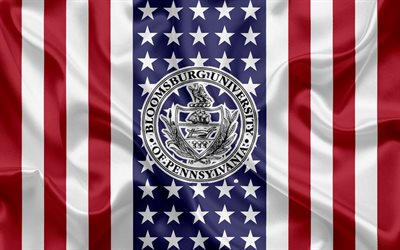 emblem der bloomsburg university of pennsylvania, amerikanische flagge, logo der bloomsburg university of pennsylvania, bloomsburg, pennsylvania, usa, bloomsburg university of pennsylvania
