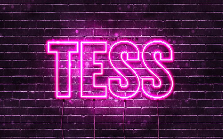 Tess, 4k, fonds d&#39;&#233;cran avec des noms, des noms f&#233;minins, le nom de Tess, des n&#233;ons violets, Happy Birthday Tess, des noms f&#233;minins n&#233;erlandais populaires, une photo avec le nom de Tess