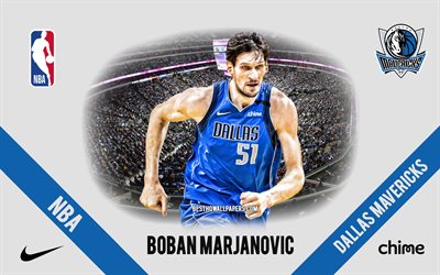 Boban Marjanovic, Dallas Mavericks, Serbian koripallopelaaja, NBA, muotokuva, USA, koripallo, American Airlines Center, Dallas Mavericks-logo