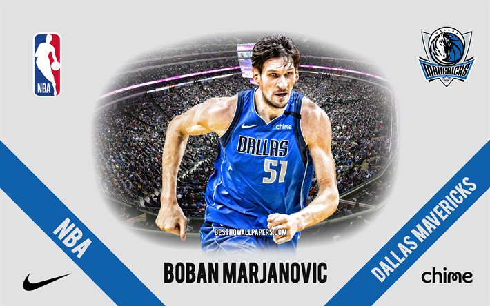 Boban Marjanovic, Dallas Mavericks, giocatore di basket serbo, NBA, ritratto, USA, basket, American Airlines Center, logo Dallas Mavericks