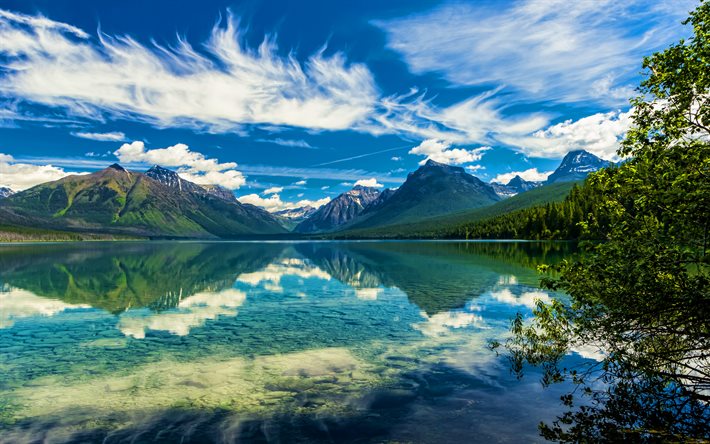 Lake McDonald, 4k, HDR, summer, USA, Lake McDonald Valley, Glacier National Park, american landmarks, beautiful nature, America