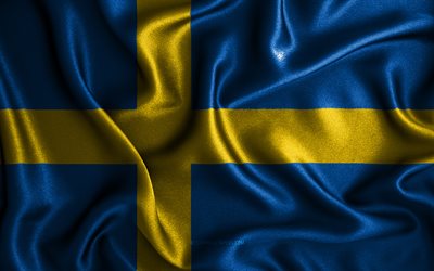 Swedish flag, 4k, silk wavy flags, European countries, national symbols, Flag of Sweden, fabric flags, Sweden flag, 3D art, Sweden, Europe, Sweden 3D flag