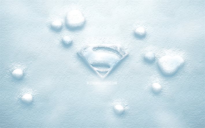 Logotipo do Superman 3D neve, 4K, criativo, logotipo do Superman, super-her&#243;is, fundos de neve, logotipo do Superman 3D, Superman