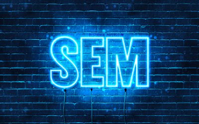 Sem, 4k, wallpapers with names, Sem name, blue neon lights, Happy Birthday Sem, popular dutch male names, picture with Sem name