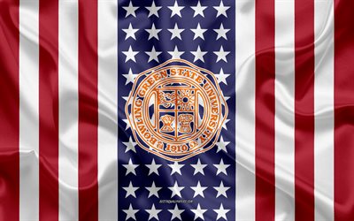 Bowling Green State University Emblem, American Flag, Bowling Green State University logo, Bowling Green, Ohio, USA, Bowling Green State University