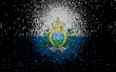 San Marino flagga, mosaik konst, europeiska l&#228;nder, nationella symboler, konstverk, Europa, San Marino