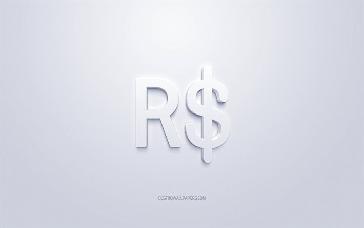Brazilian real symbol, currency sign, Brazilian real, white 3D Brazilian real sign, Brazilian real Currency, white background