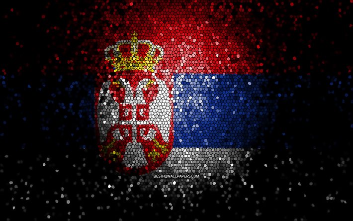 Bandiera serba, arte del mosaico, paesi europei, bandiera della Serbia, simboli nazionali, opera d&#39;arte, Europa, Serbia