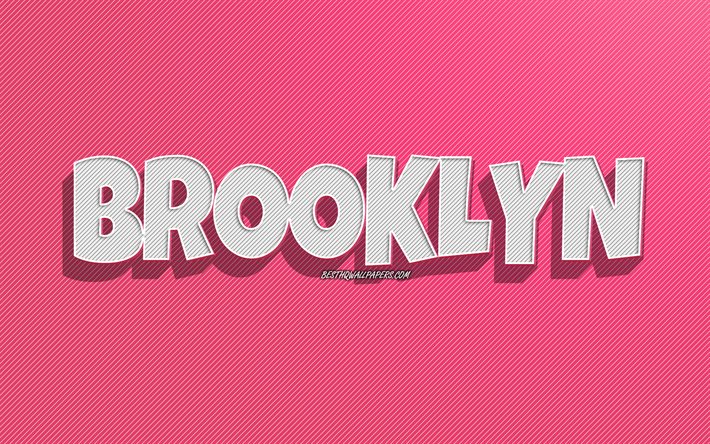 Brooklyn, sfondo a righe rosa, sfondi con nomi, nome di Brooklyn, nomi femminili, biglietto di auguri di Brooklyn, disegni al tratto, foto con nome di Brooklyn