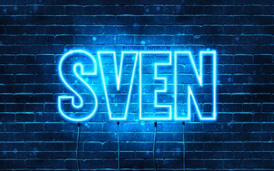 Sven, 4k, isimli duvar kağıtları, Sven adı, mavi neon ışıklar, Mutlu Yıllar Sven, pop&#252;ler Hollandalı erkek isimleri, Sven isimli resim