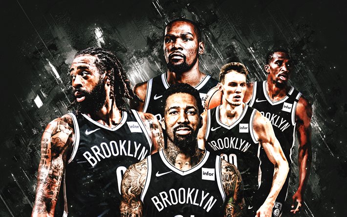 Download Wallpapers Brooklyn Nets Nba American Basketball Club Gray Stone Background Basketball Kevin Durant Kyrie Irving Caris Levert For Desktop Free Pictures For Desktop Free