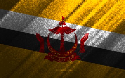 Drapeau du Brunei, abstraction multicolore, drapeau de la mosa&#239;que de Brunei, Brunei, art de la mosa&#239;que, drapeau de Brunei