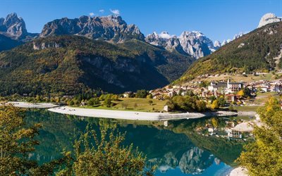 Molveno Lake, mountains, summer, Trentino Alto Adige, Italy