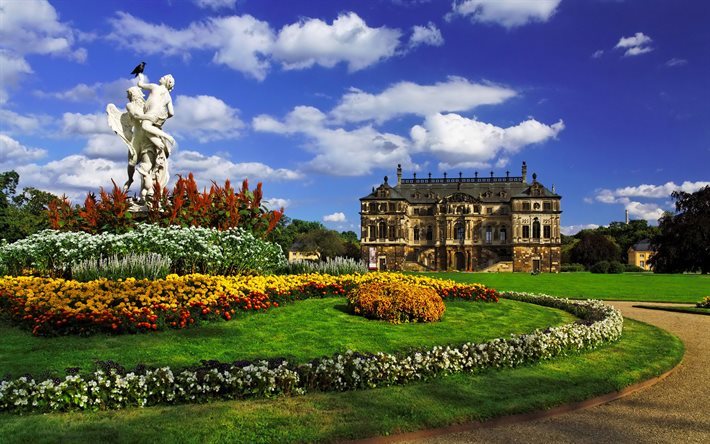 Dresden, saray, heykel, HDR, park, Almanya