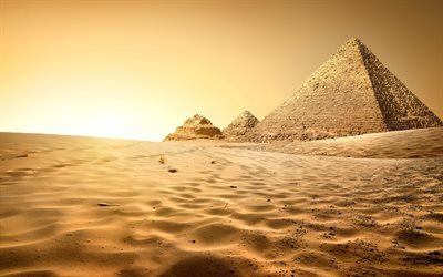 Pyramiderna, Egypten, Kairo, &#246;knen, sand, sunset, Afrika