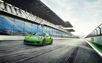 4k, el Porsche 911 GT3 RS, pista de carreras, 2019 coches, desenfoque de movimiento, supercars, Porsche 911, Porsche