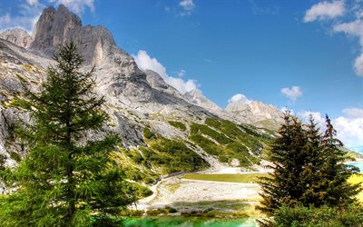 Italy, Alps, summer, mountains, lake, forest, Europe