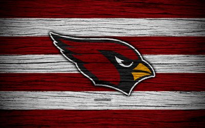 Arizona Cardinals, NFL, 4k, wooden texture, american football, logo, emblem, Arizona, USA, National Football League, American Conference