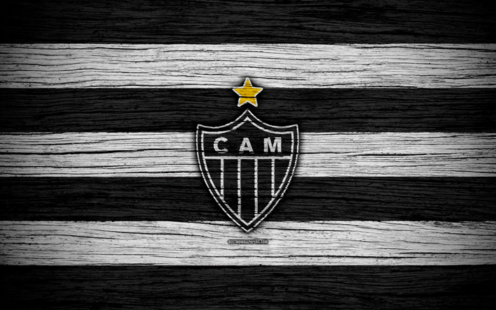 Atletico Mineiro, 4k, ブラジルセリア、キャンドゥ、, ロゴ, ブラジル, サッカー, CA Mineiro, サッカークラブ, 木肌, FC Atletico Mineiro