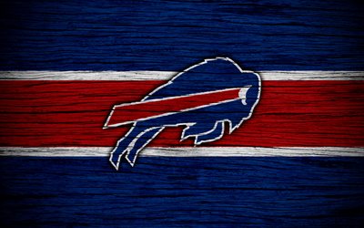 Buffalo Bills, NFL, 4k, wooden texture, american football, logo, emblem, Buffalo, New York, USA, National Football League, American Conference