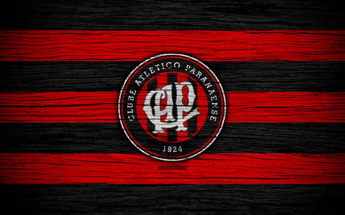 Atletico Paranaense, 4k, Brazilian Seria A, logo, Brazil, soccer, CA Paranaense, football club, wooden texture, FC Atletico Paranaense