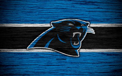 Carolina Panthers, NFL, 4k, wooden texture, american football, logo, emblem, Charlotte, North Carolina, USA, National Football League, NFC South
