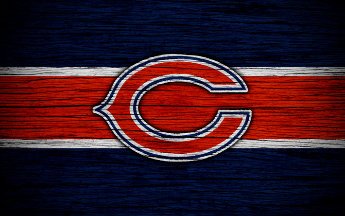Chicago Bears, NFL, 4k, textura de madeira, futebol americano, logo, emblema, Chicago, Illinois, EUA, A Liga Nacional De Futebol, NFC