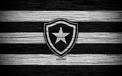 Botafogo, 4k, Brazilian Seria A, logo, Brazil, soccer, Botafogo FC, football club, Botafogo FR, wooden texture, FC Botafogo