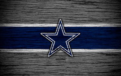 Dallas Cowboys, NFL, NFC, 4k, wooden texture, american football, logo, emblem, Arlington, Texas, USA, National Football League