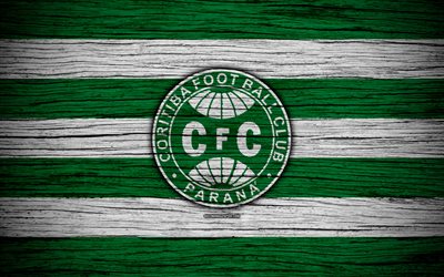 Coritiba, 4k, Brazilian Seria A, logo, Brazil, soccer, Coritiba FC, football club, Coritiba FBC, wooden texture, FC Coritiba