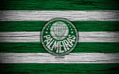 Palmeiras, 4k, Brazilian Seria A, logo, Brazil, soccer, Palmeiras FC, football club, wooden texture, FC Palmeiras