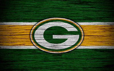 Green Bay Packers, NFL, NFC, 4K, wooden texture, American football, logo, emblem, Green Bay, Wisconsin, USA, National Football League