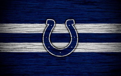Indianapolis Colts, NFL, American Conference, 4k, wooden texture, american football, logo, emblem, Indianapolis, Indiana, USA, National Football League