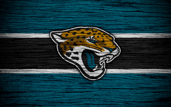 Jaguars de Jacksonville, la NFL, la Conf&#233;rence Am&#233;ricaine, 4k, texture de bois, football am&#233;ricain, logos, embl&#232;mes, Jacksonville, Floride, &#233;tats-unis, la Ligue Nationale de Football