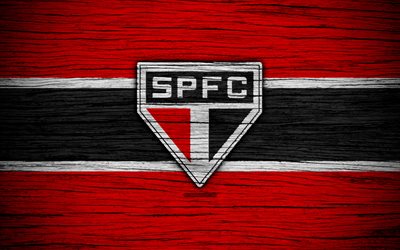 Sao Paulo, 4k, Brazilian Seria A, logo, Brazil, soccer, Sao Paulo FC, football club, wooden texture, FC Sao Paulo