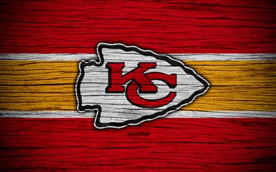 Kansas City Chiefs, NFL, American Conference, 4k, wooden texture, american football, logo, emblem, Kansas City, Missouri, USA, National Football League