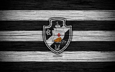 Vasco da Gama, 4k, Brazilian Seria A, logo, Brazil, soccer, Vasco da Gama FC, football club, Vasco SC, wooden texture, FC Vasco da Gama