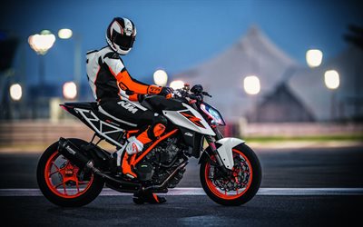 KTM 1290 Super Duke, 2018, sport motorcycle, new 1290, motorcyclist costume, KTM
