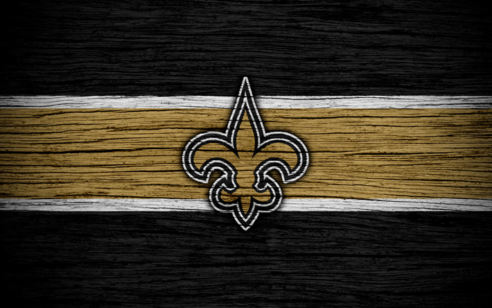 New Orleans Saints, NFL, 4k, wooden texture, american football, logo, emblem, New Orleans, Louisiana, USA, National Football League, NFC