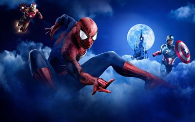 Captain America, IronMan, Spiderman, la nuit, les super-h&#233;ros