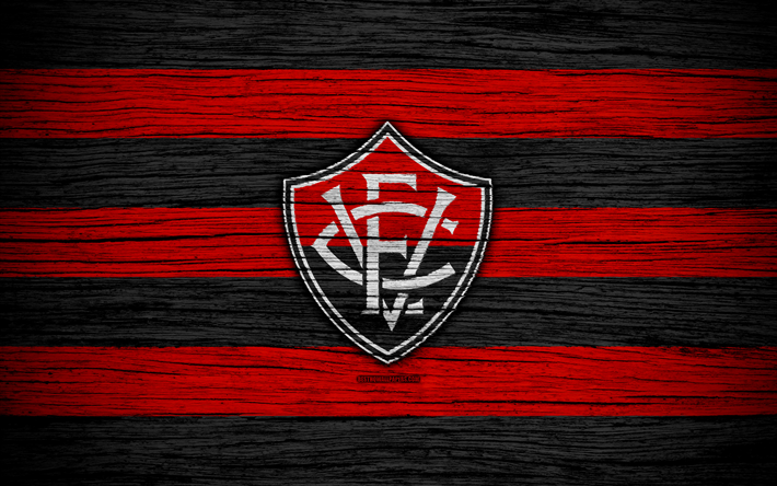 Vitoria, 4k, Brazilian Seria A, logo, Brazil, soccer, Vitoria FC, football club, wooden texture, FC Vitoria