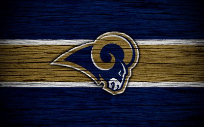 Los Angeles Rams, NFL, 4k, wooden texture, american football, logo, emblem, Los Angeles, California, USA, National Football League, NFC