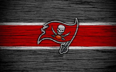 Tampa Bay Buccaneers, 4k, wooden texture, NFL, american football, NFC, USA, art, logo, South Division