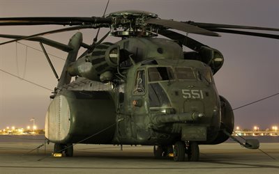 Sikorsky CH-53 Sea Stallion, MH-53E, military helicopter, US Air Force, heavy transport helicopter, military base, USA, Sikorsky