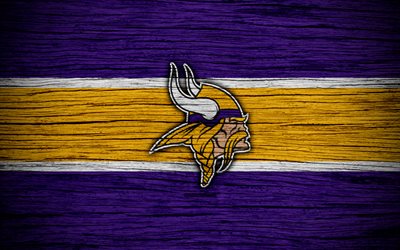 Minnesota Vikings, 4k, wooden texture, NFL, american football, NFC, USA, art, logo, North Division