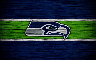 Seattle Seahawks, 4k, wooden texture, NFL, american football, NFC, USA, art, logo, West Division