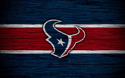 Houston Texans, NFL, 4k, textura de madeira, futebol americano, logo, emblema, Houston, Texas, EUA, A Liga Nacional De Futebol, Confer&#234;ncia Americana